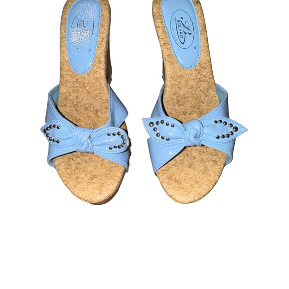 Bolaro by Summer Rio Blue Silver Studded Wedge Heel Women Size 6.5 - Picture 5 of 12